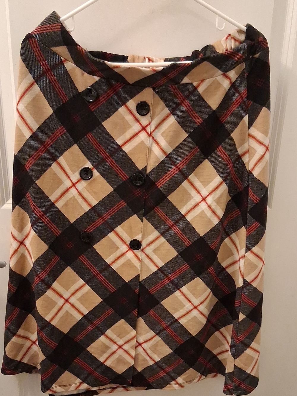 Robert Louis Beige, Black and Red Plaid Double-Button A-Line Skirt